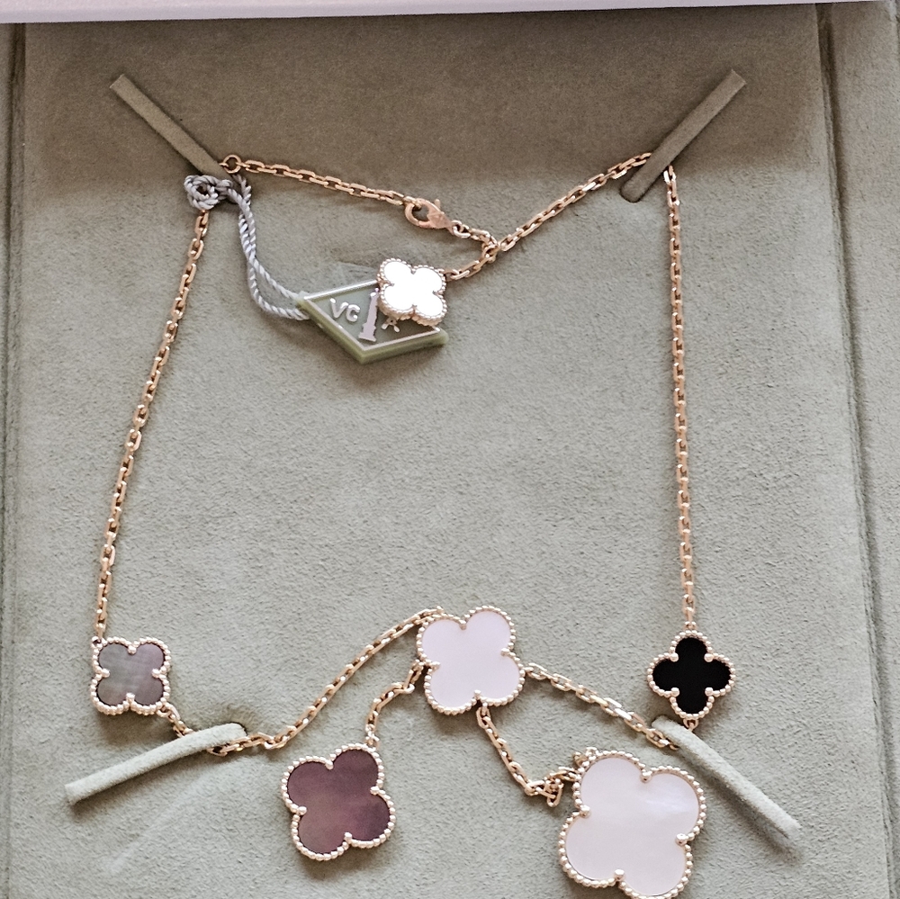 Van Cleef & Arpels Magic Alhambra 6 Motifs Necklace 18K Yellow Gold Mother Pearl
